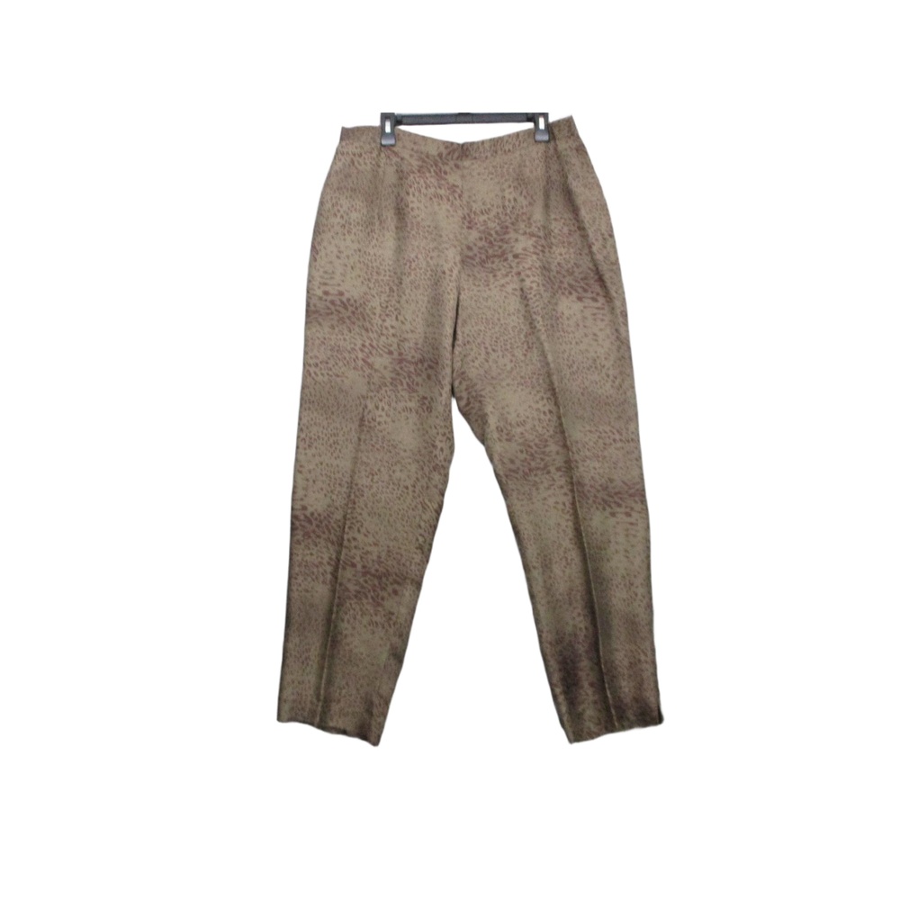Beige Animal Print Silk Womens Loose fit Trousers Pants Size 16W - Picture 2 of 10